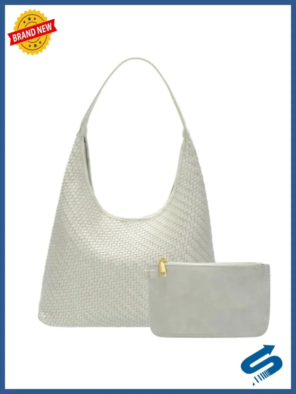 Woven Tote Bag with Faux Leather Shoulder Hobo Bag Purse Clutch Set
